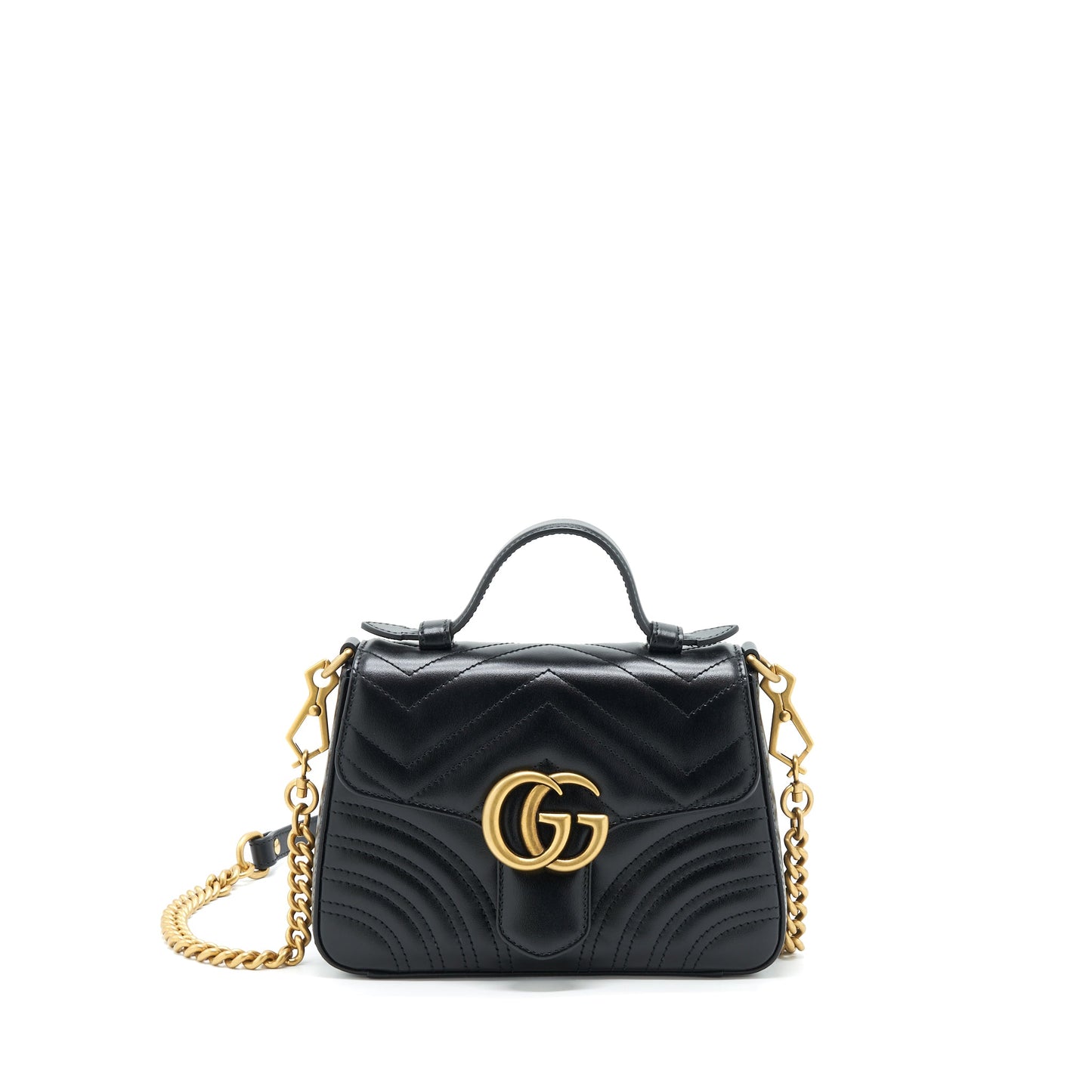 Gucci Marmont Mini Top Handle Purse Calfskin Black
