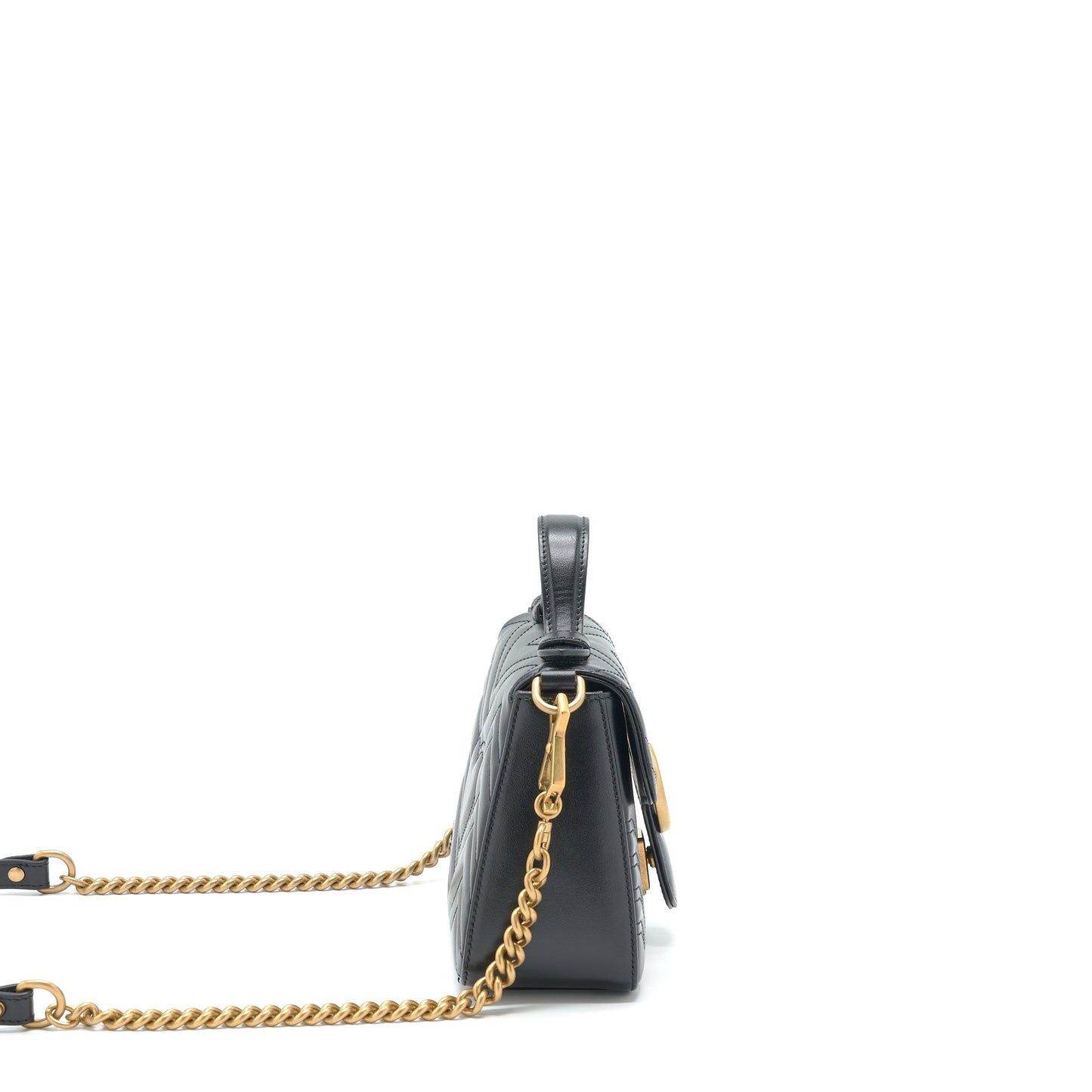 Gucci Marmont Mini Top Handle Purse Calfskin Black