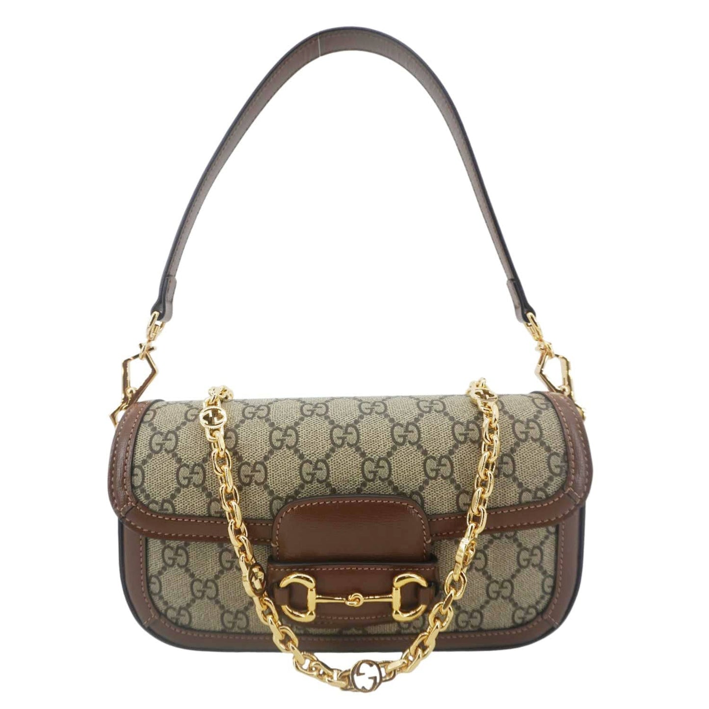 GUCCI Horsebit 1955 Small GG Supreme Canvas Shoulder Bag Beige 735178