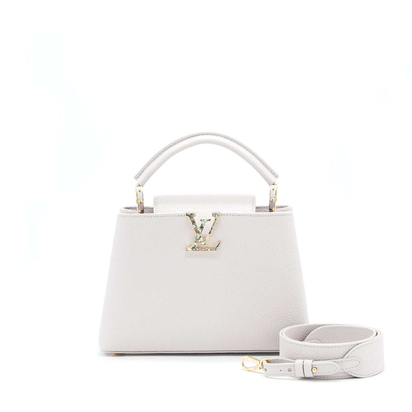 Louis Vuitton Capucines Brume Grey Gold Harware with Abalone-Shell