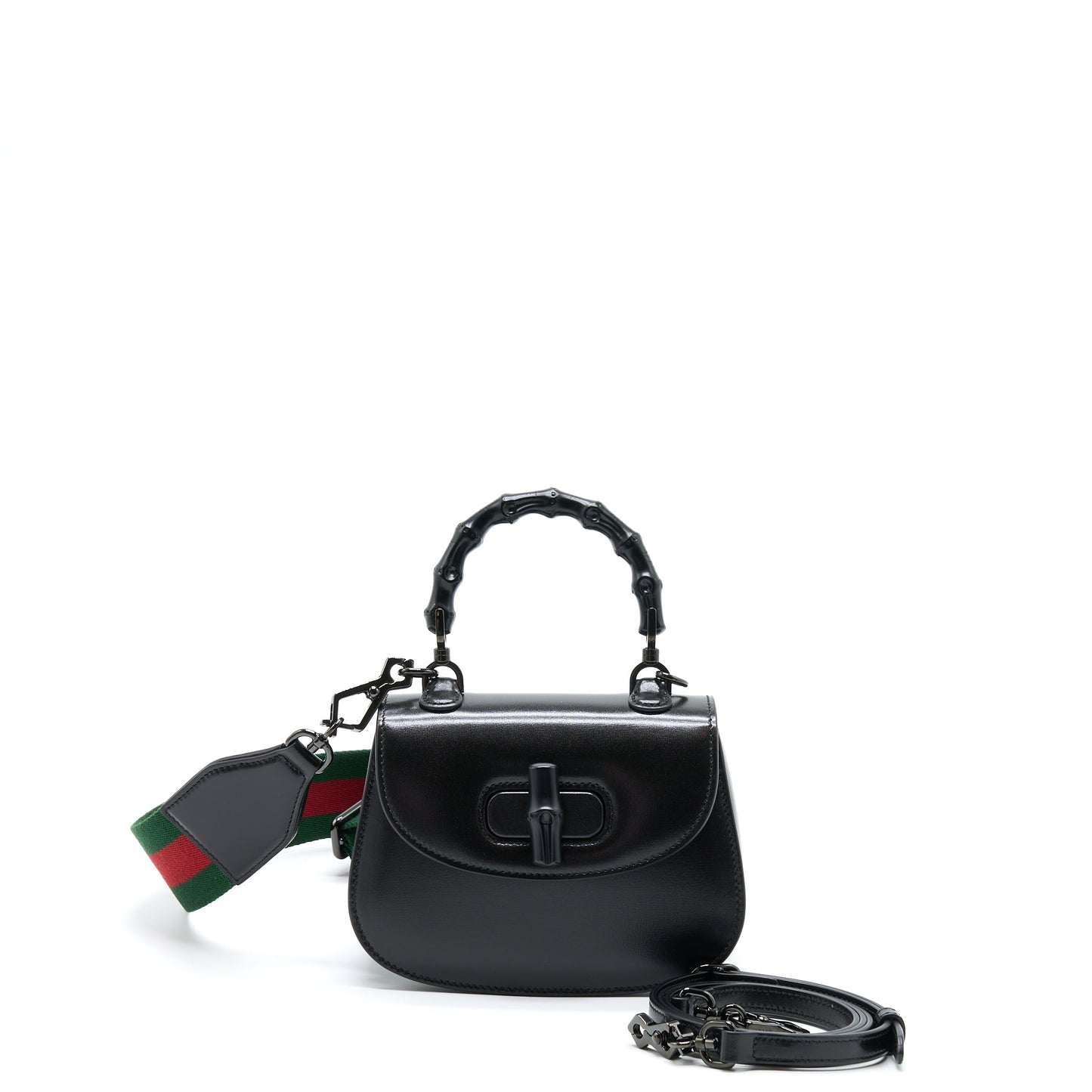 Gucci Bamboo 1947 Mini Top Handle Purse Black With Black Hardware