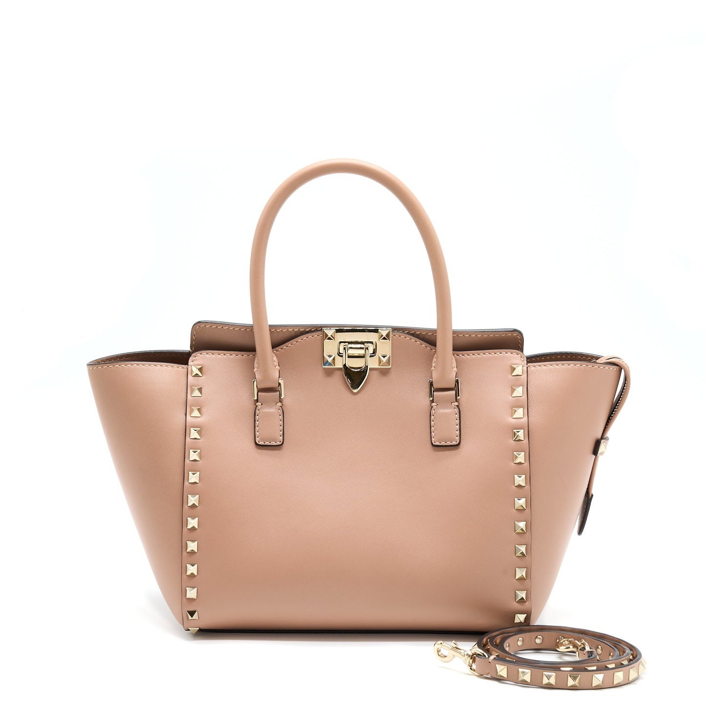 Valentino Rockstud Double Handle Top Purse Pink