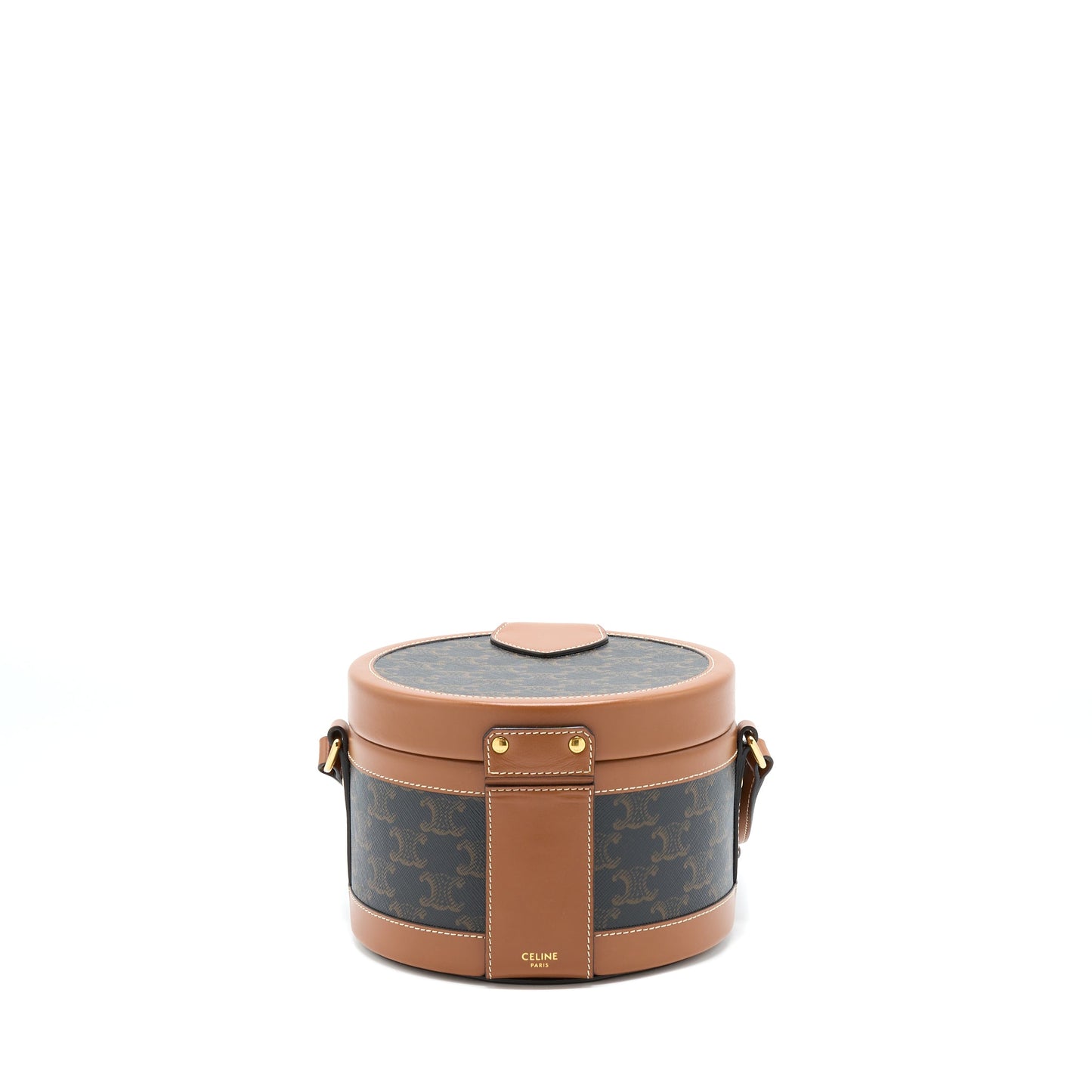 Celine Medium Tambour Purse Triomphe Canvas and Calfskin Tan
