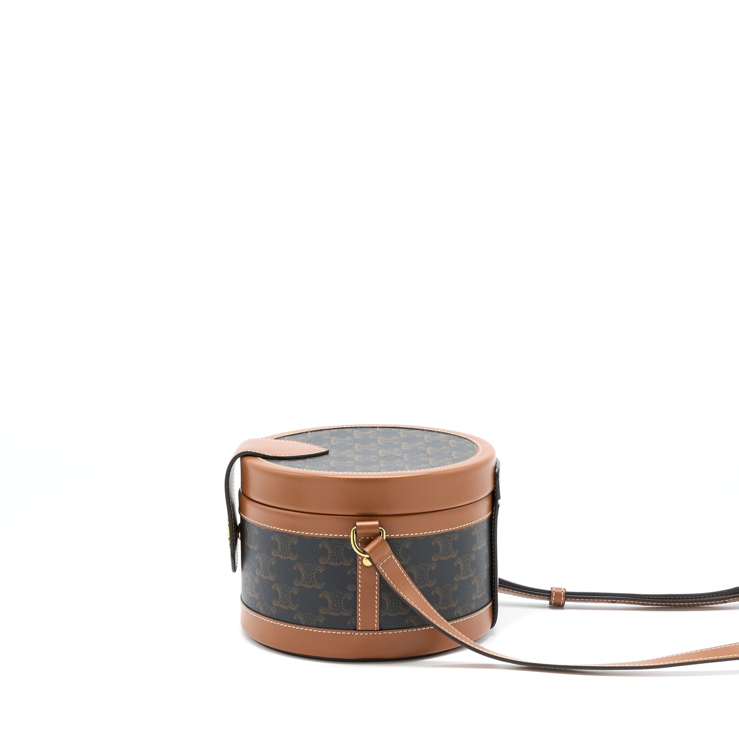Celine Medium Tambour Purse Triomphe Canvas and Calfskin Tan
