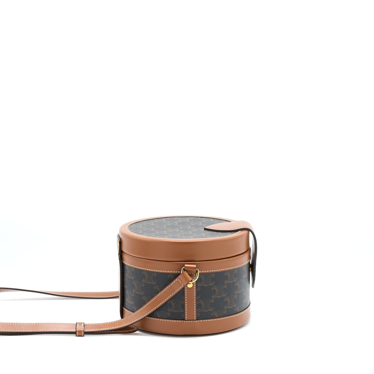 Celine Medium Tambour Purse Triomphe Canvas and Calfskin Tan