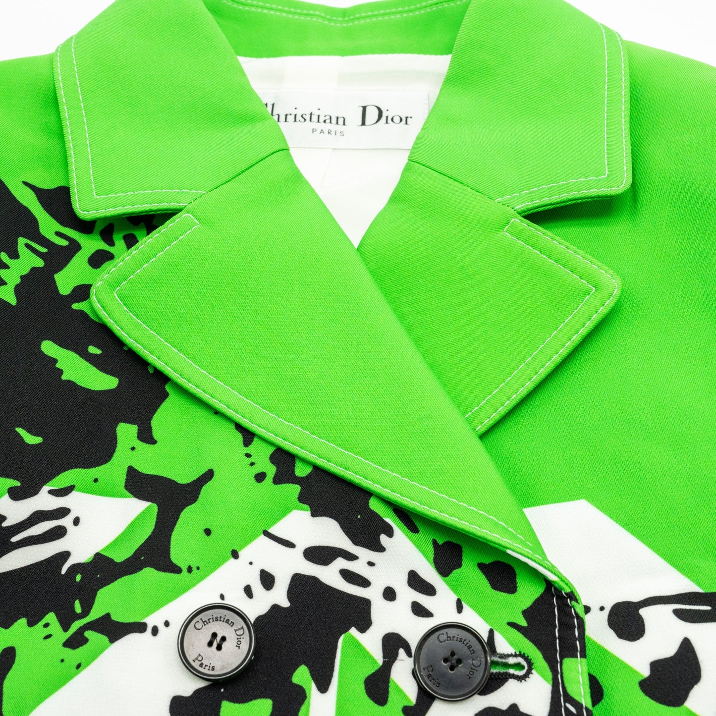 Size 34 2022 Runway Fantaisie Animalier Cropped Jacket and Shorts Suit Polyamide Green/Multicolour