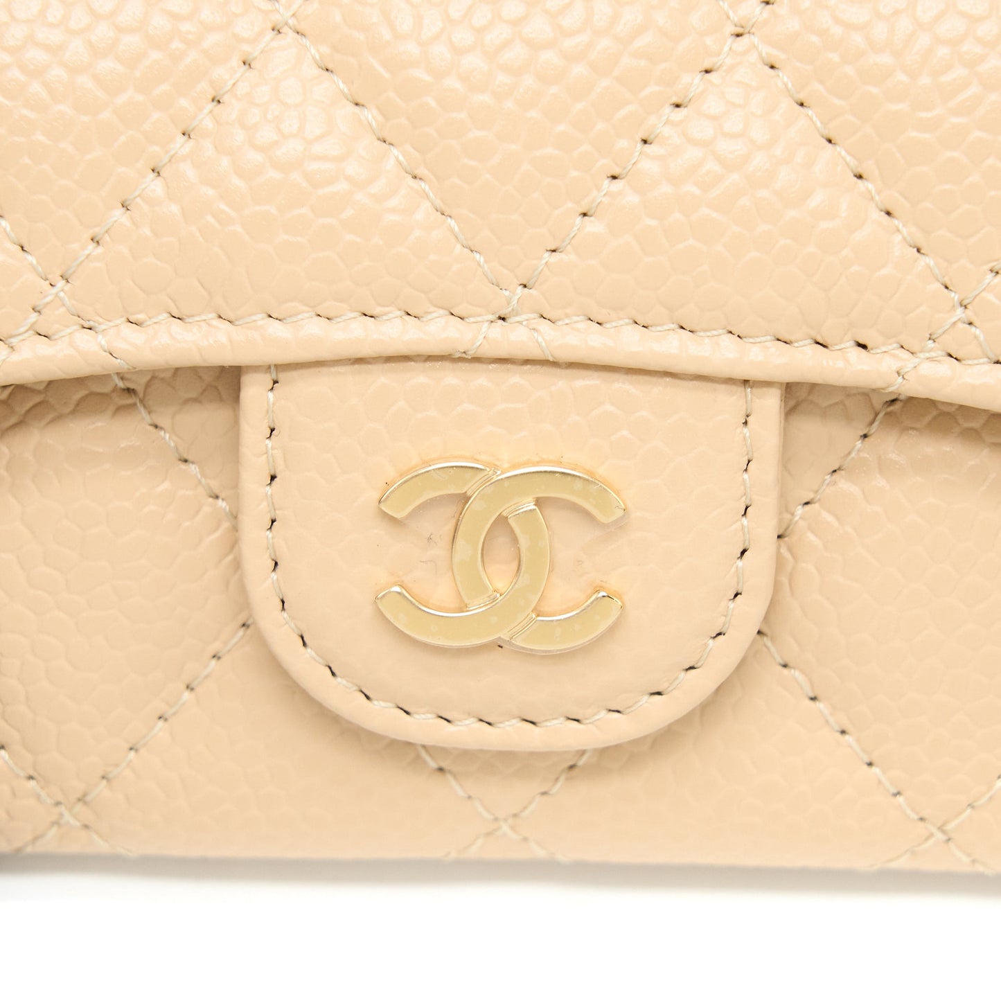 Chanel Classic Flap Card Holder Caviar Beige GHW (Microchip)
