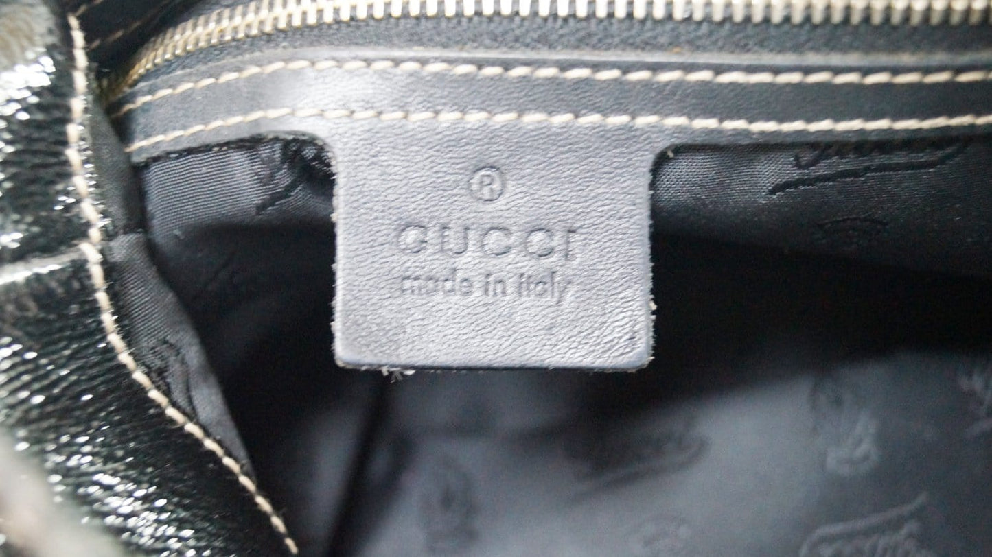 GUCCI Patent Leather Black Medium Britt Hobo Bag