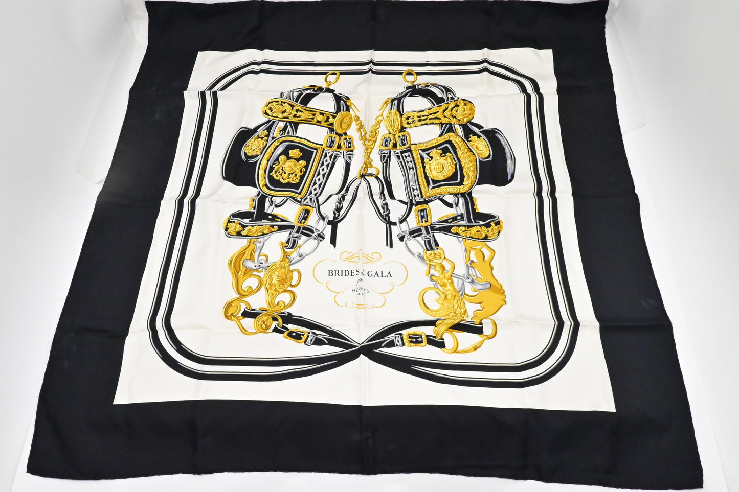 Hermes "Brides de Gala" Carre 90 in Black Silk