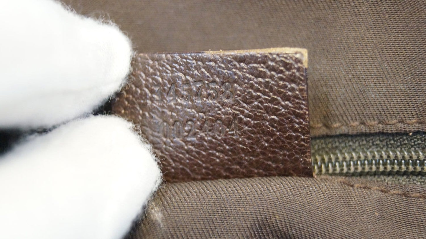 GUCCI Beige Ebony Signature GG Canvas Tote Bag