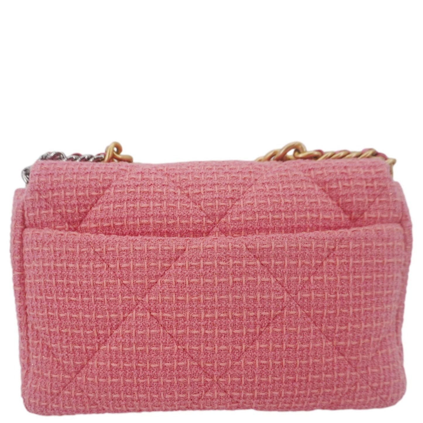 CHANEL 19 Flap Medium Quilted Tweed Shoulder Bag Rose Pink