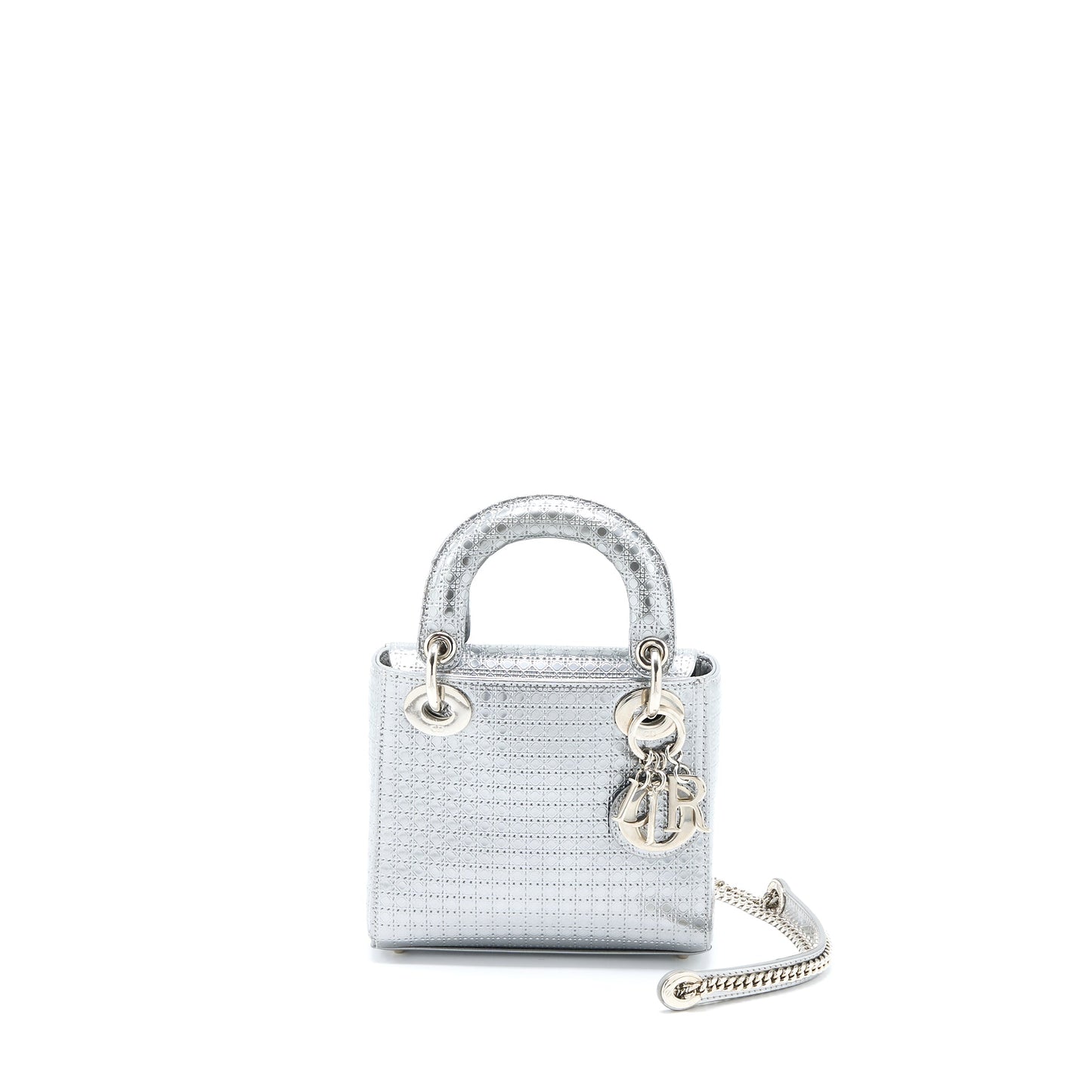 Dior Mini Lady Dior Patent Metallic Silver