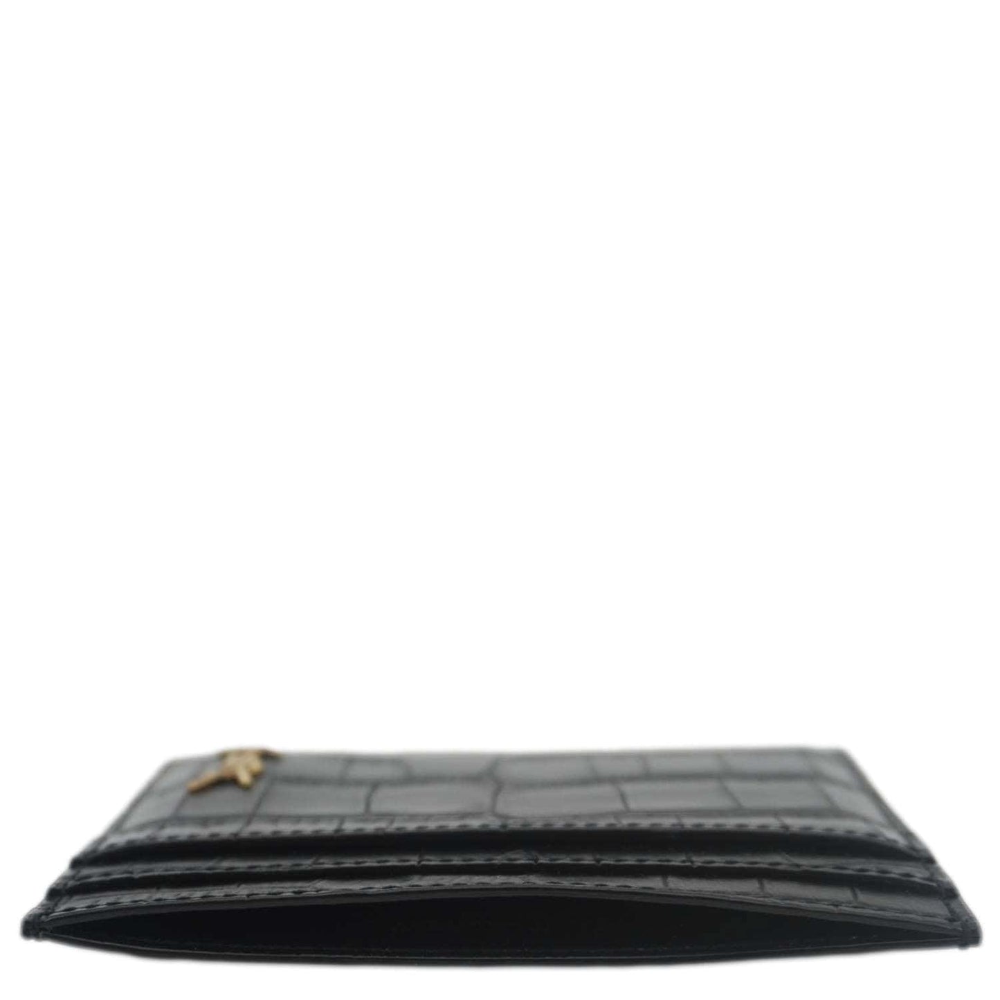 YVES SAINT LAURENT Croc Embossed Leather Card holder Black