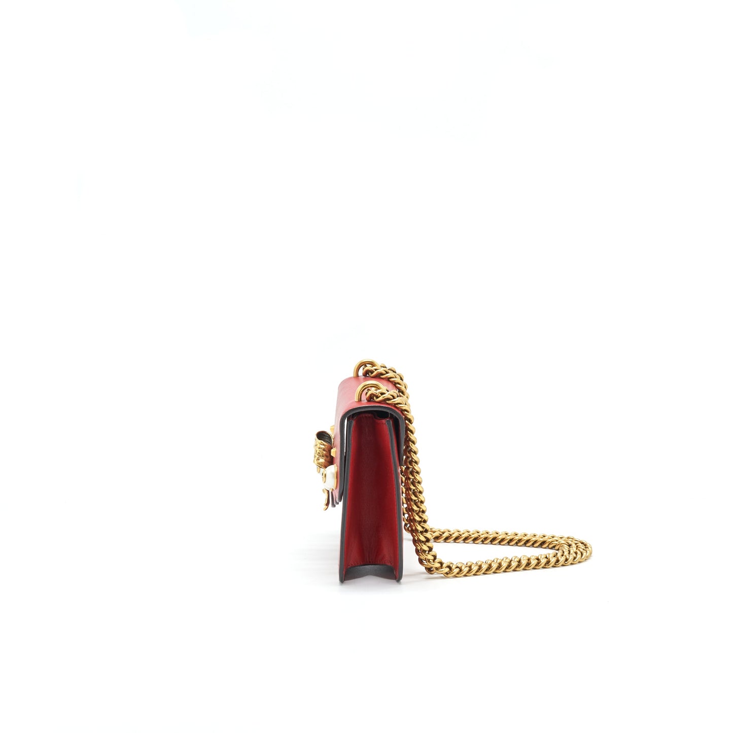 Gucci Bow and Pearl Leather Chain Mini Purse Red