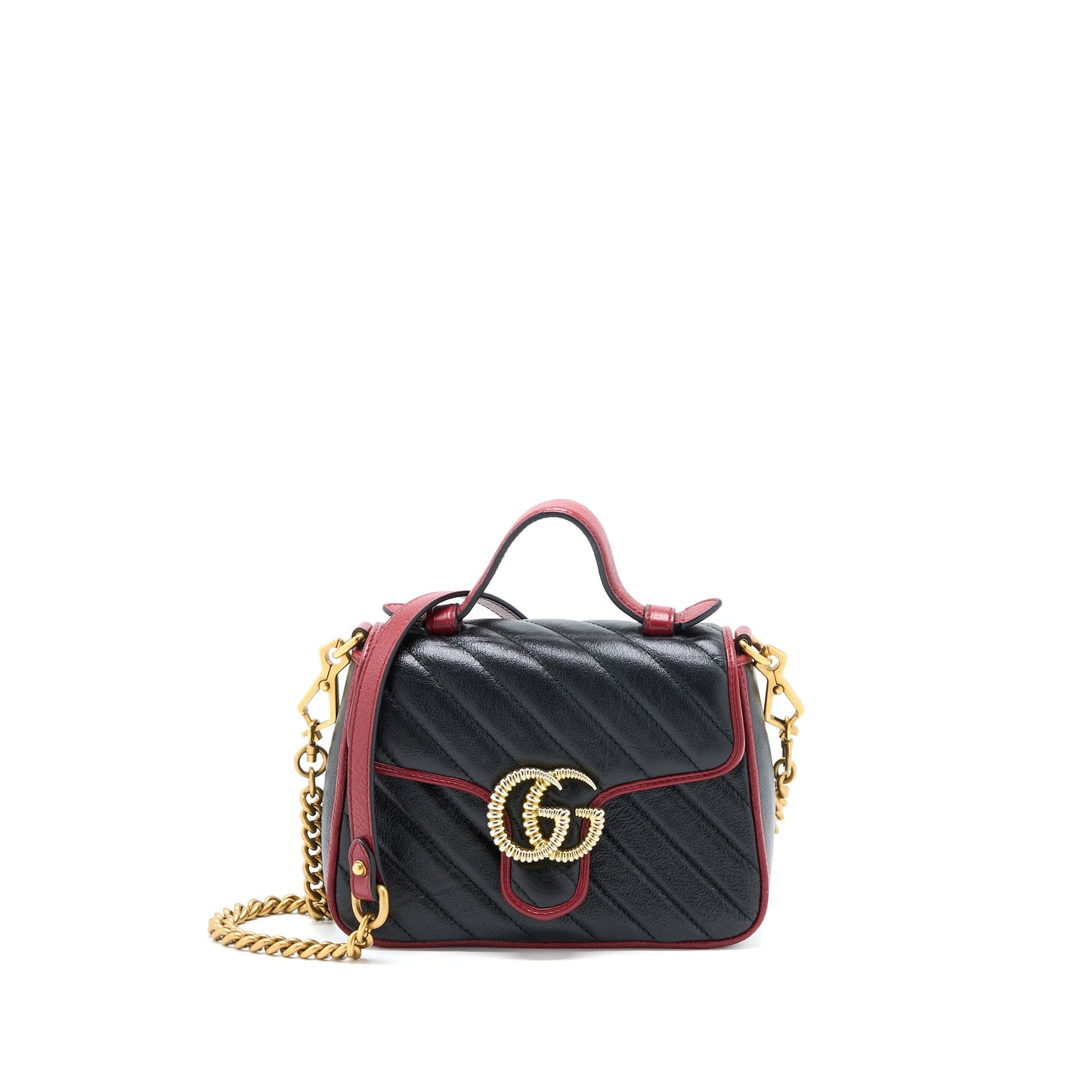 Gucci Marmont Mini Top Handle Purse Calfskin Black/Red