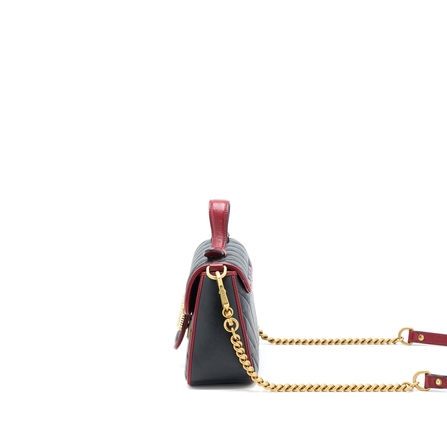 Gucci Marmont Mini Top Handle Purse Calfskin Black/Red