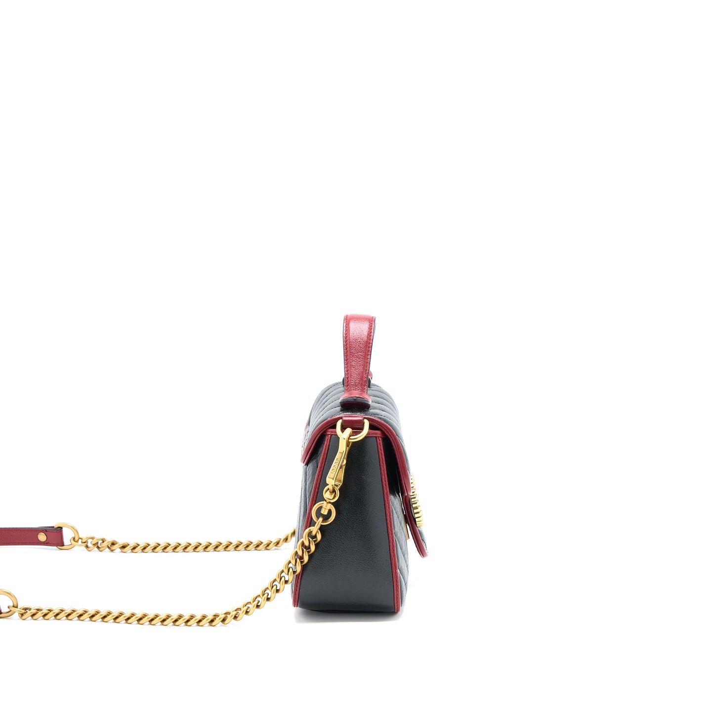 Gucci Marmont Mini Top Handle Purse Calfskin Black/Red