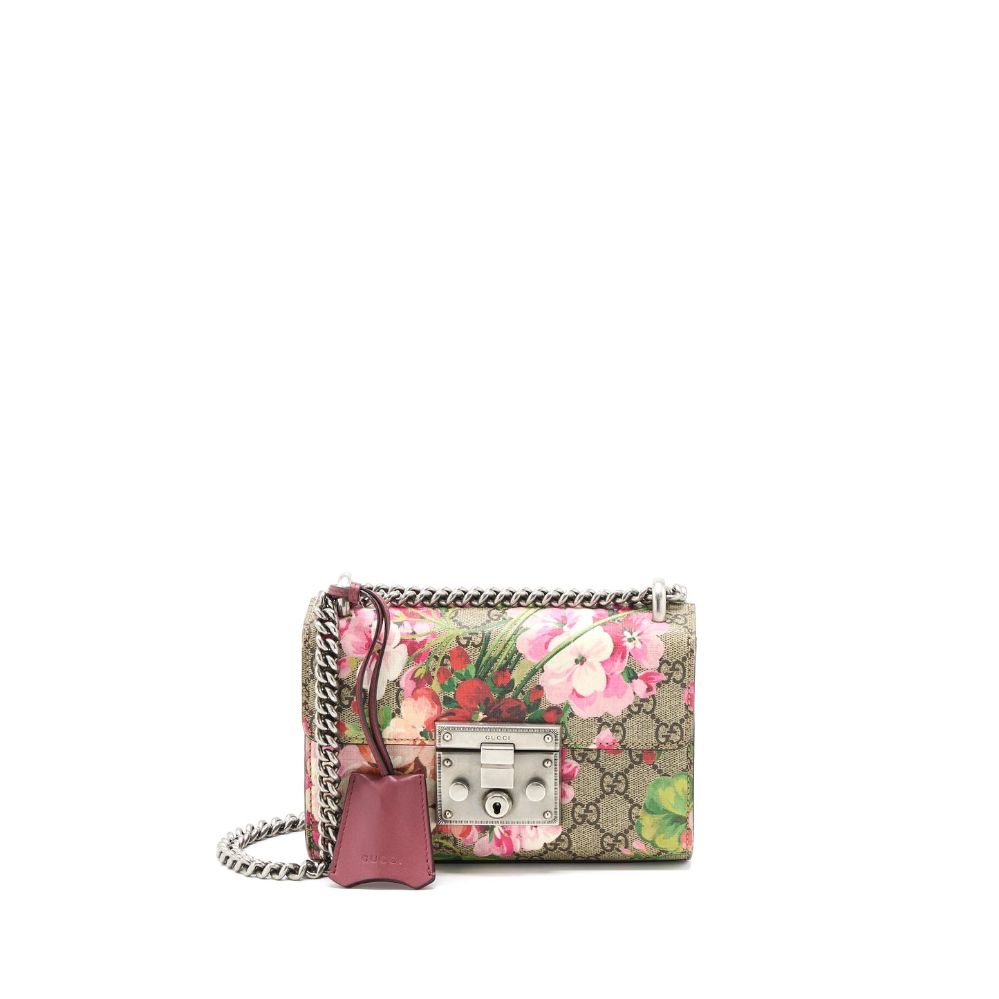 Gucci Padlock Chain Crossbody Purse Flower Print Supreme Canvas