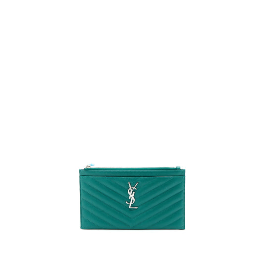 Saint Laurent Cassandra Matelasse Zipped Pouch Grained Calfskin Green