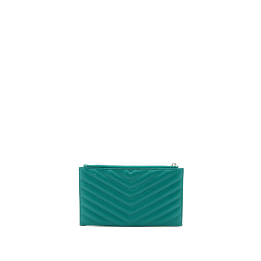 Saint Laurent Cassandra Matelasse Zipped Pouch Grained Calfskin Green