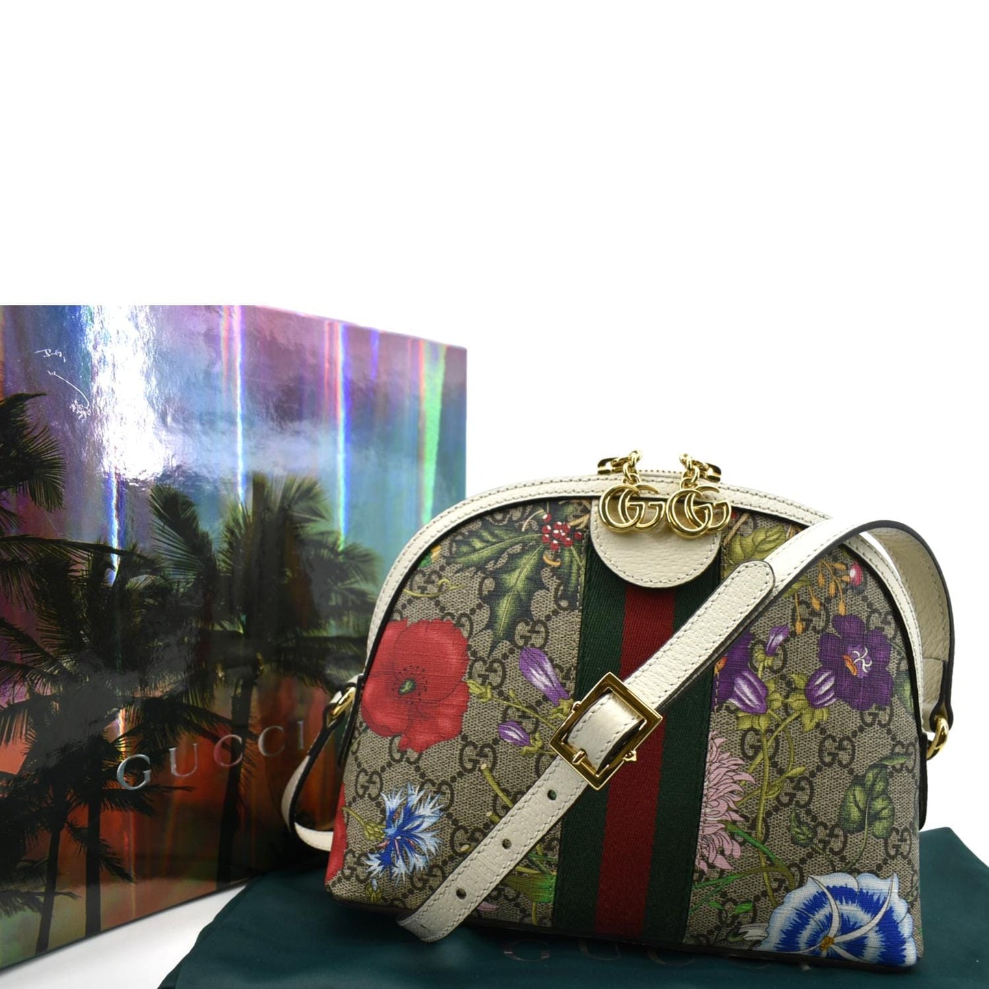 GUCCI Ophidia Flora Small Supreme Canvas Shoulder Bag Beige 499621