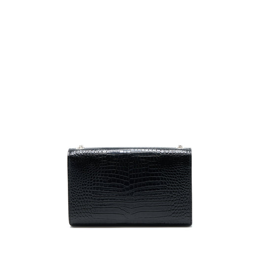 Saint Laurent Kate with Tassel Chain Purse Crocodile-Embossed Calfskin Black