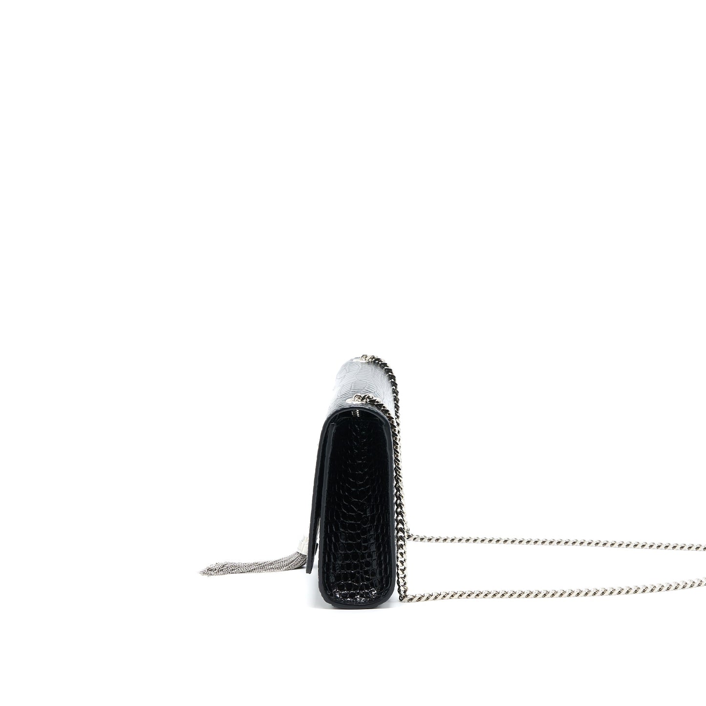 Saint Laurent Kate with Tassel Chain Purse Crocodile-Embossed Calfskin Black