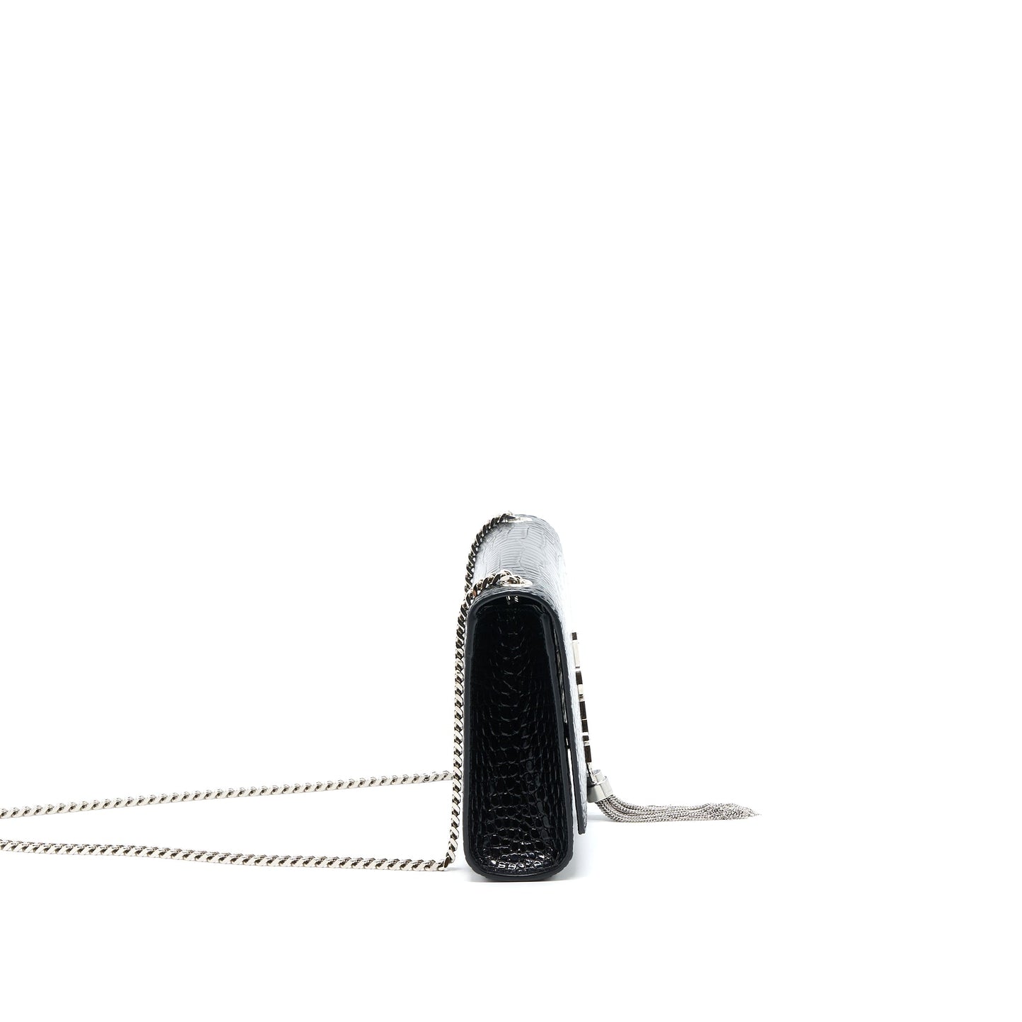 Saint Laurent Kate with Tassel Chain Purse Crocodile-Embossed Calfskin Black