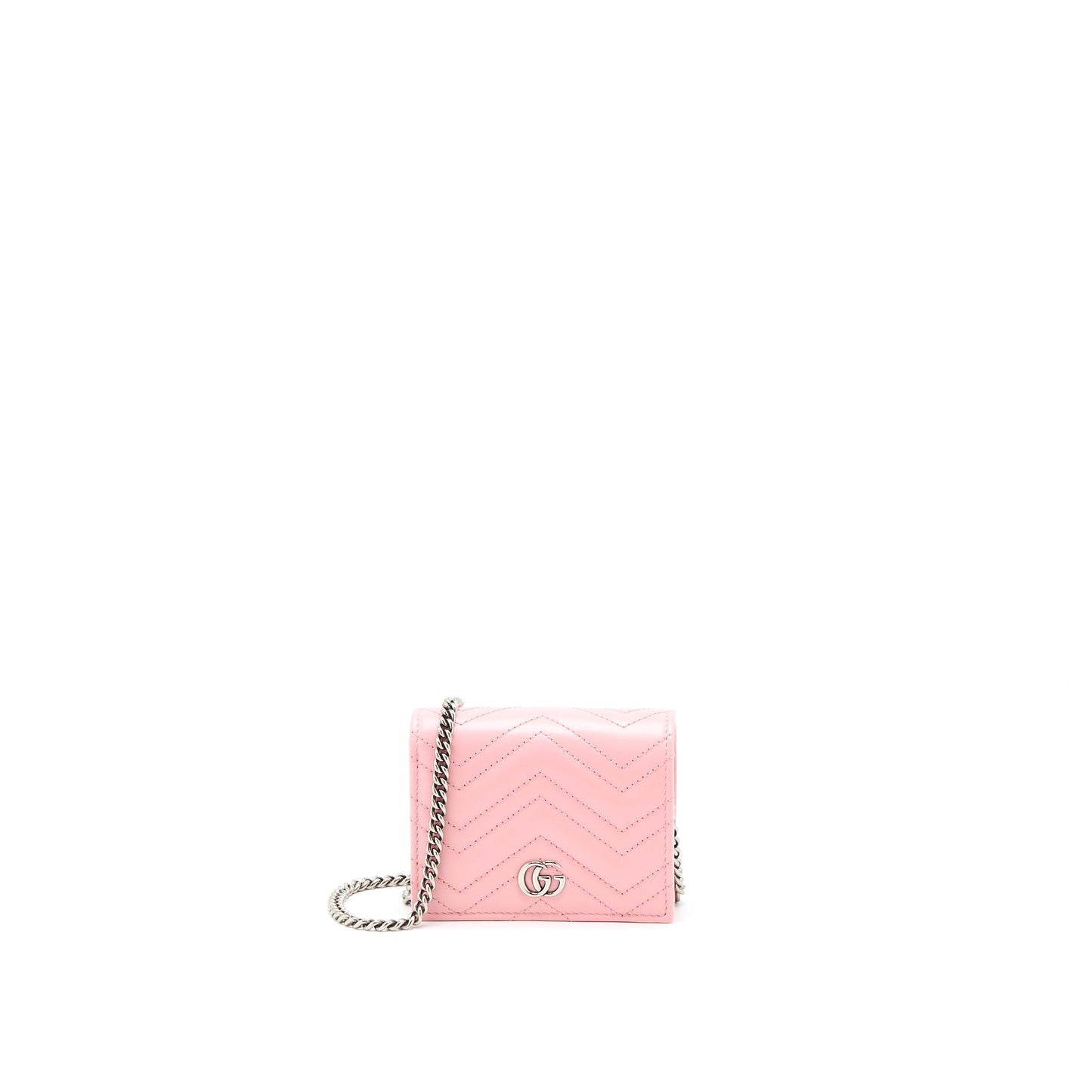 Gucci Marmont Card Holder with Chain Calfskin Pink