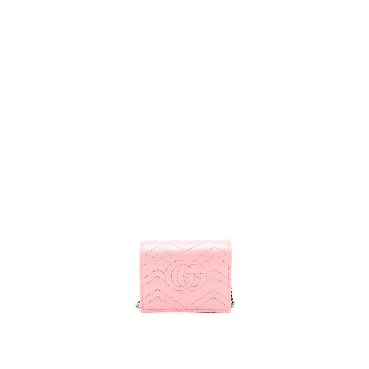 Gucci Marmont Card Holder with Chain Calfskin Pink