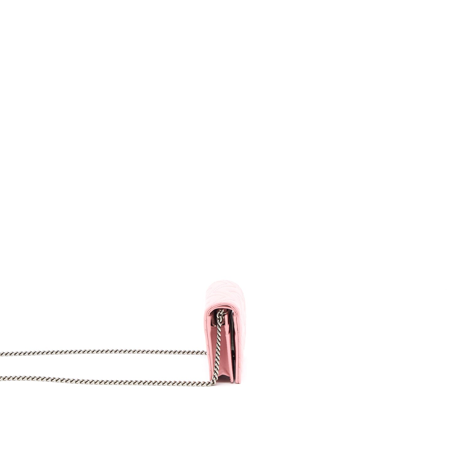 Gucci Marmont Card Holder with Chain Calfskin Pink