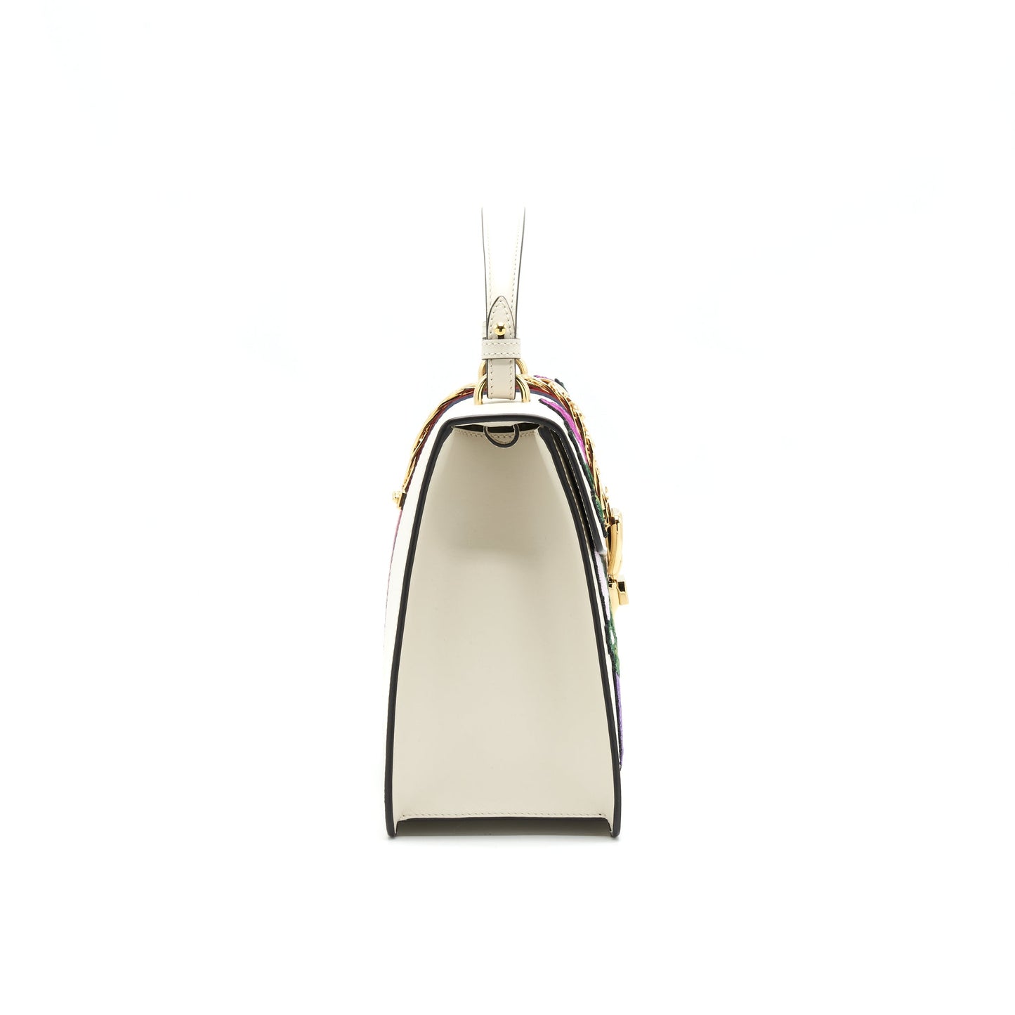 Gucci Sylvie Top Handle Embroidered Medium Tote Purse White
