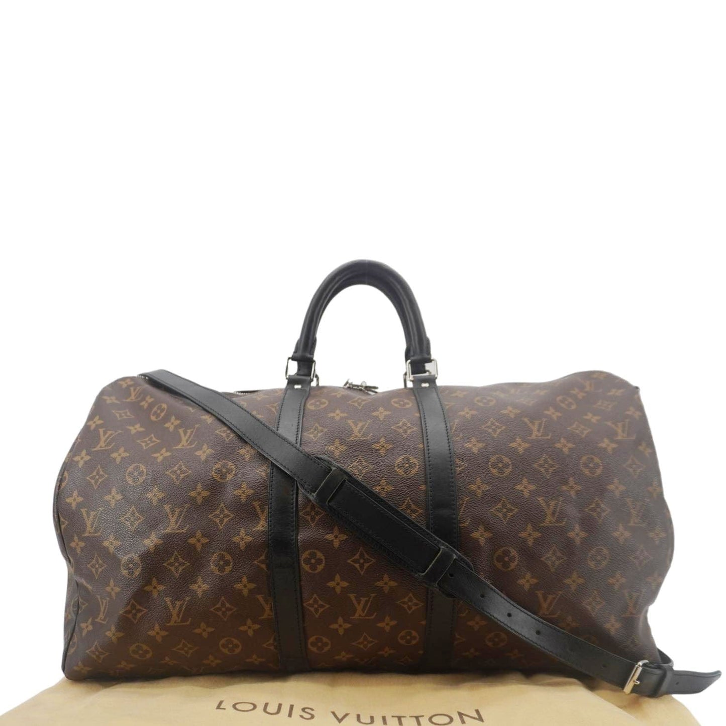 LOUIS VUITTON Keepall 55 Bandouliere Monogram Canvas Travel Bag Black