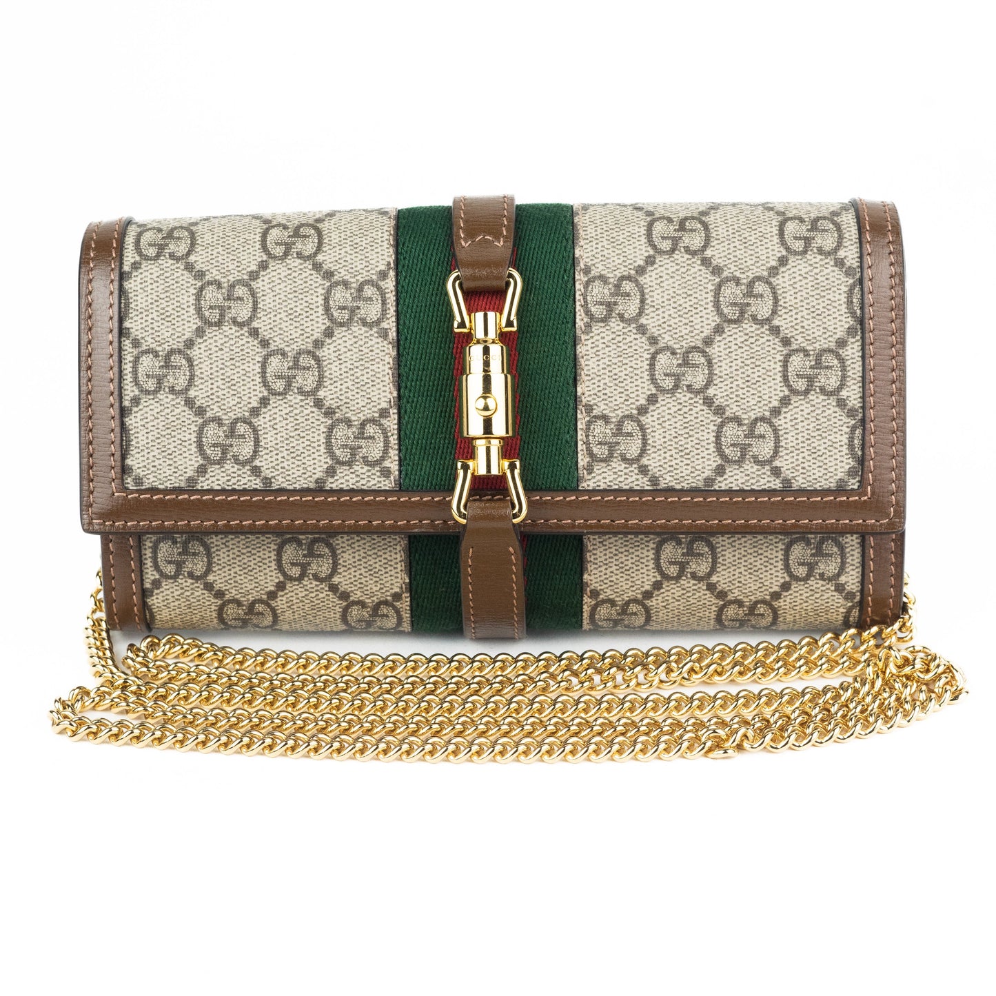 Gucci Jackie Chain Wallet in Beige and Ebony GG Supreme