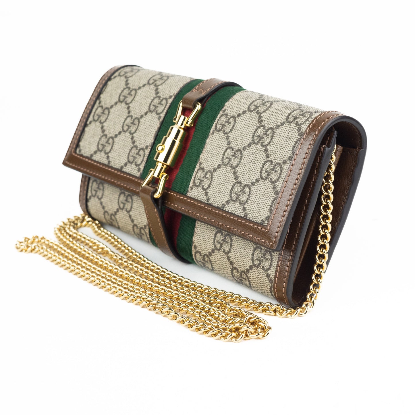 Gucci Jackie Chain Wallet in Beige and Ebony GG Supreme
