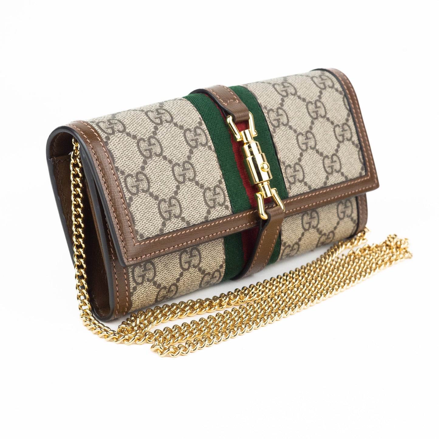 Gucci Jackie 1961 Chain Wallet in Beige and Ebony GG Supreme