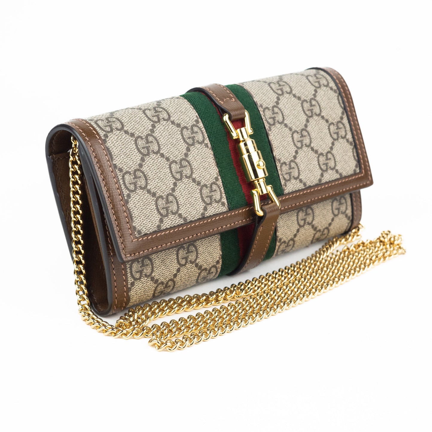Gucci Jackie Chain Wallet in Beige and Ebony GG Supreme