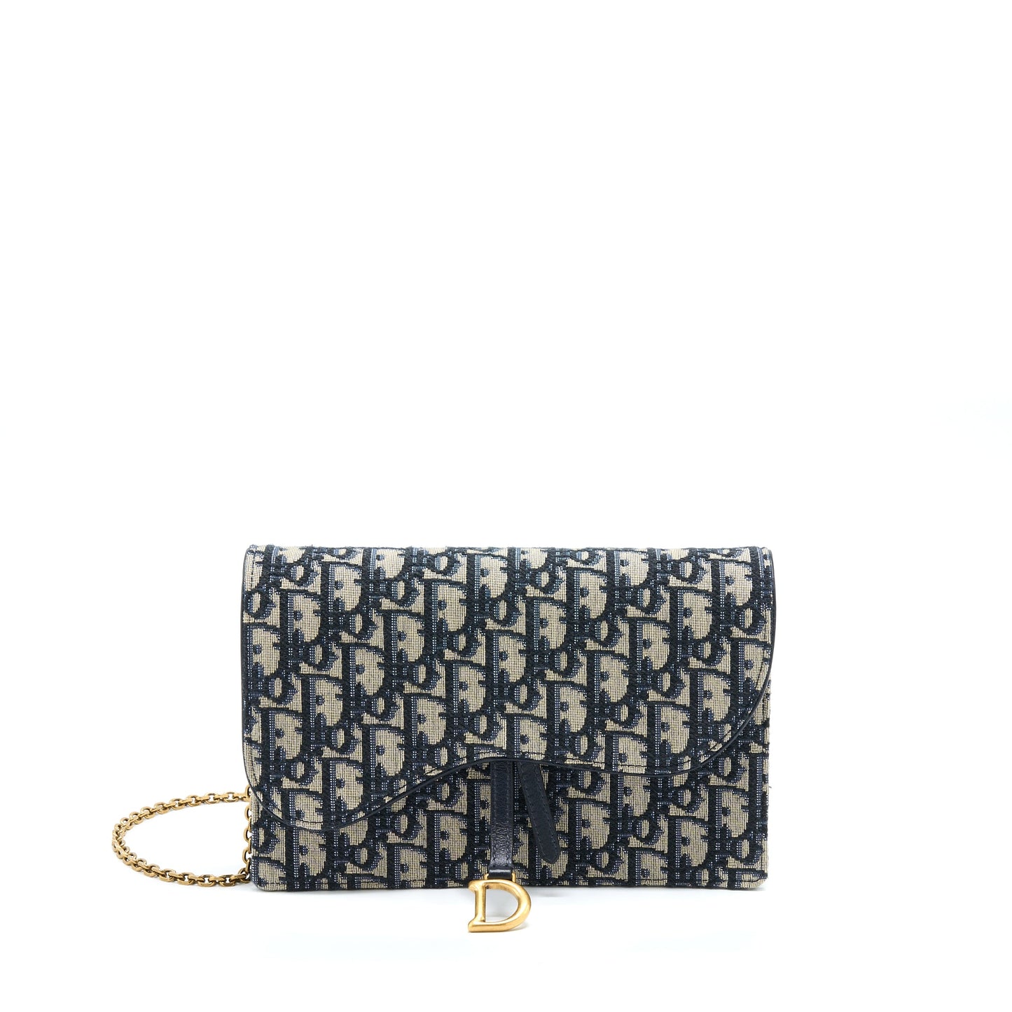 Dior Saddle Pouch With Chain Blue Dior Oblique Jacquard