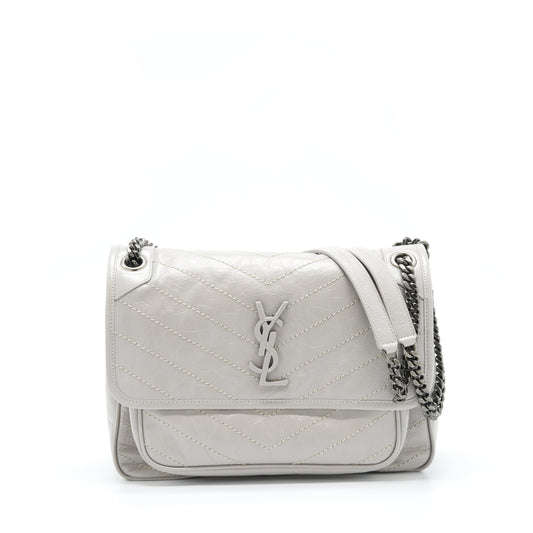 Saint Laurent Medium Niki Purse Calfskin Light Grey With Ruthenium Hardware