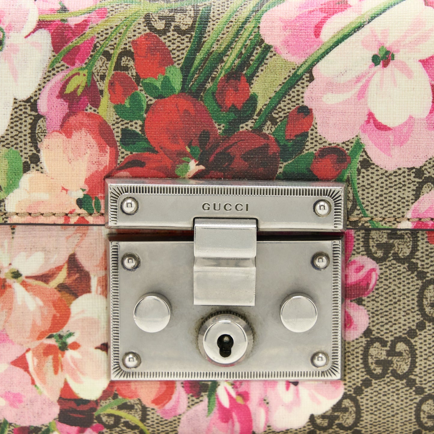 Gucci Padlock Chain Crossbody Purse Flower Print Supreme Canvas