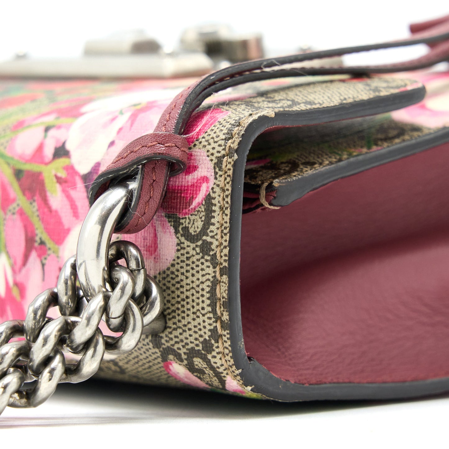 Gucci Padlock Chain Crossbody Purse Flower Print Supreme Canvas