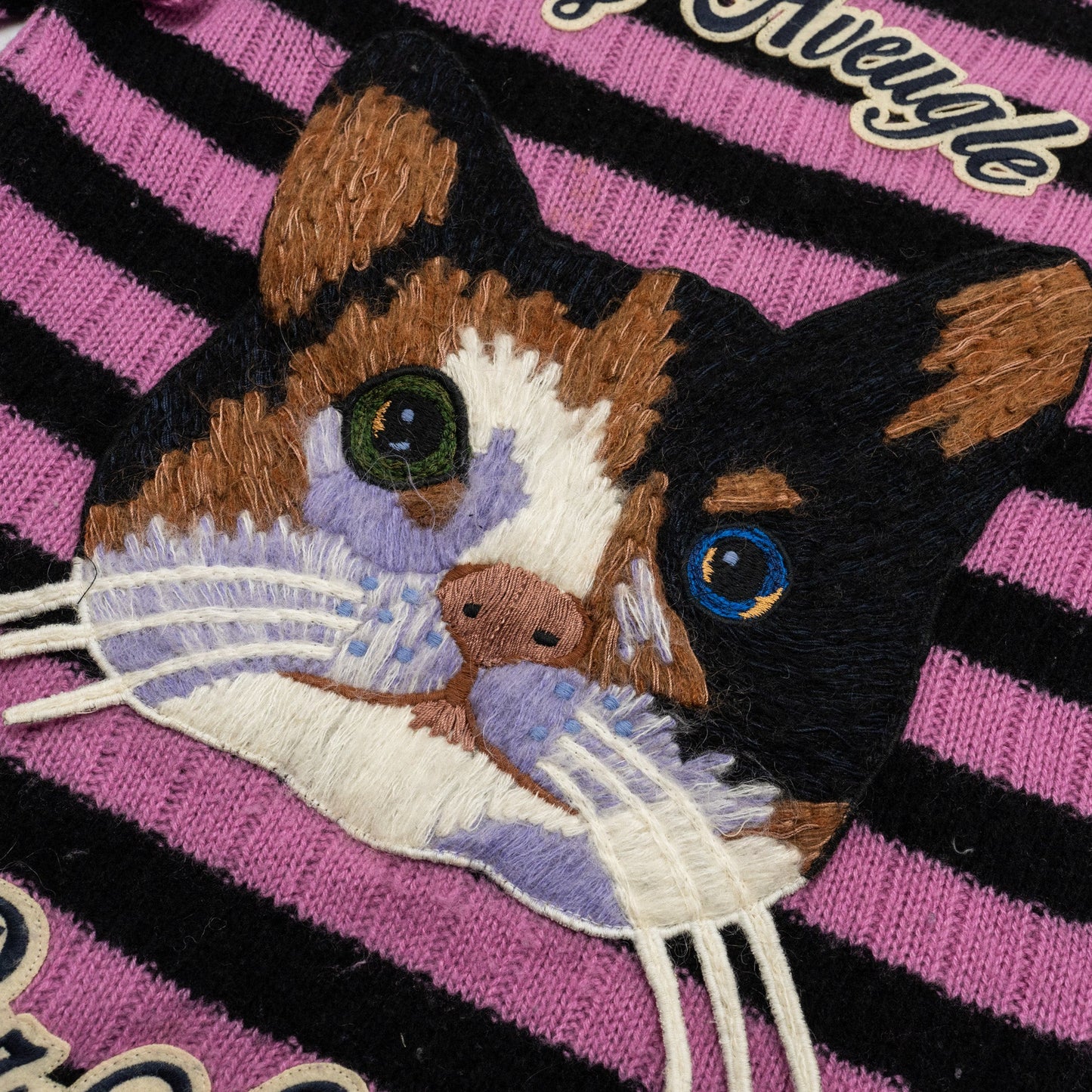 Gucci Size Cat Striped Sweater Cashmere/Wool Pink/Black/Multicolour