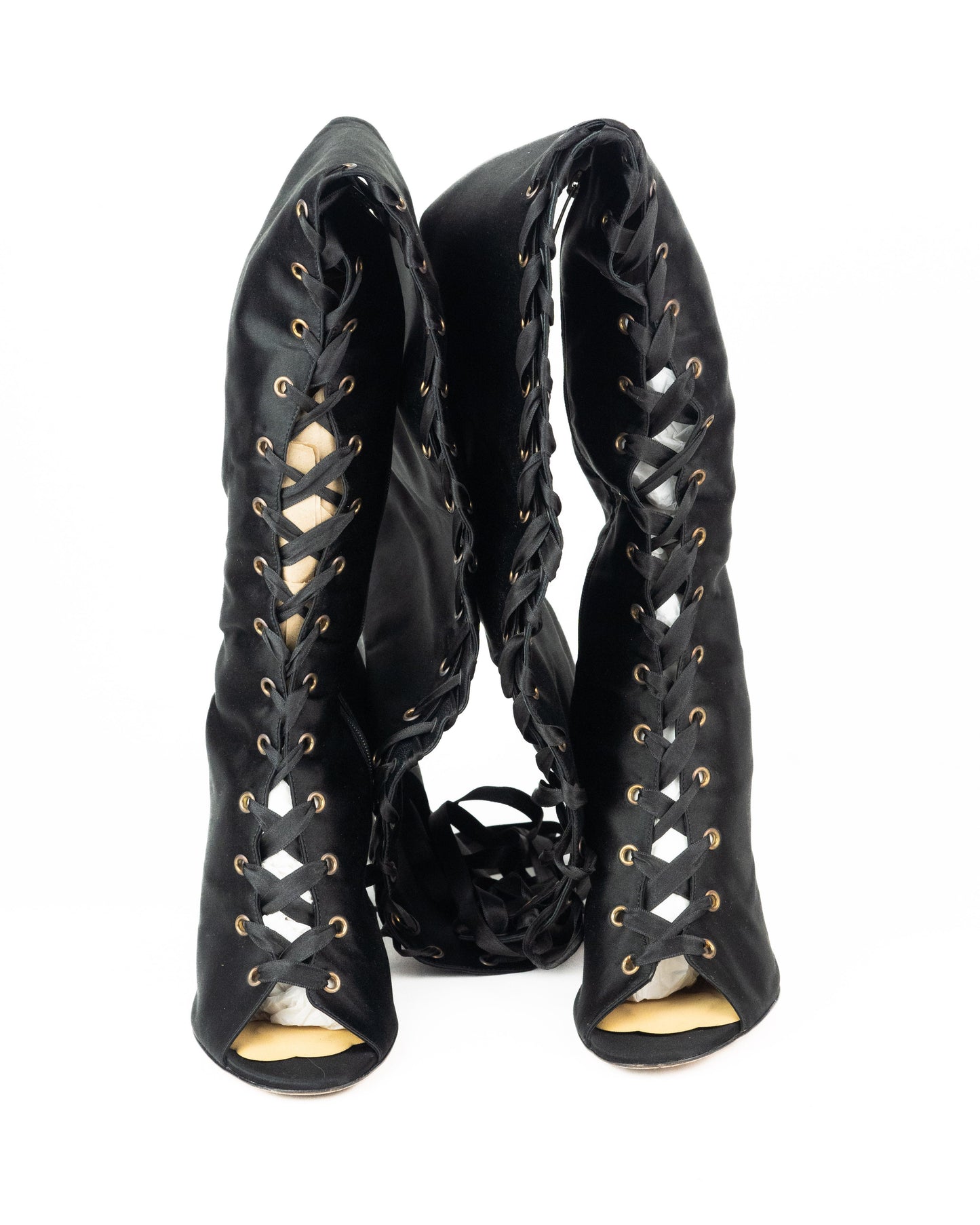 Gianvito Rossi Marie Lace Up Satin Over the Knee Boots