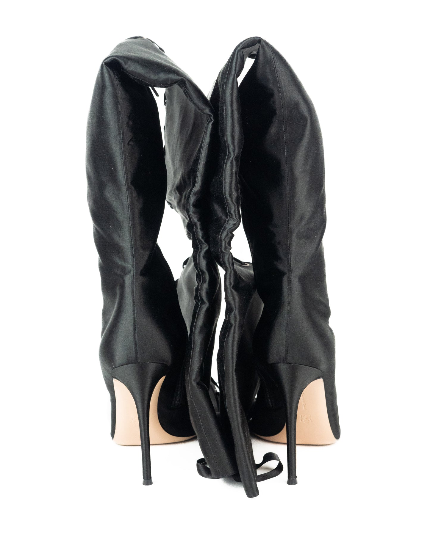 Gianvito Rossi Marie Lace Up Satin Over the Knee Boots