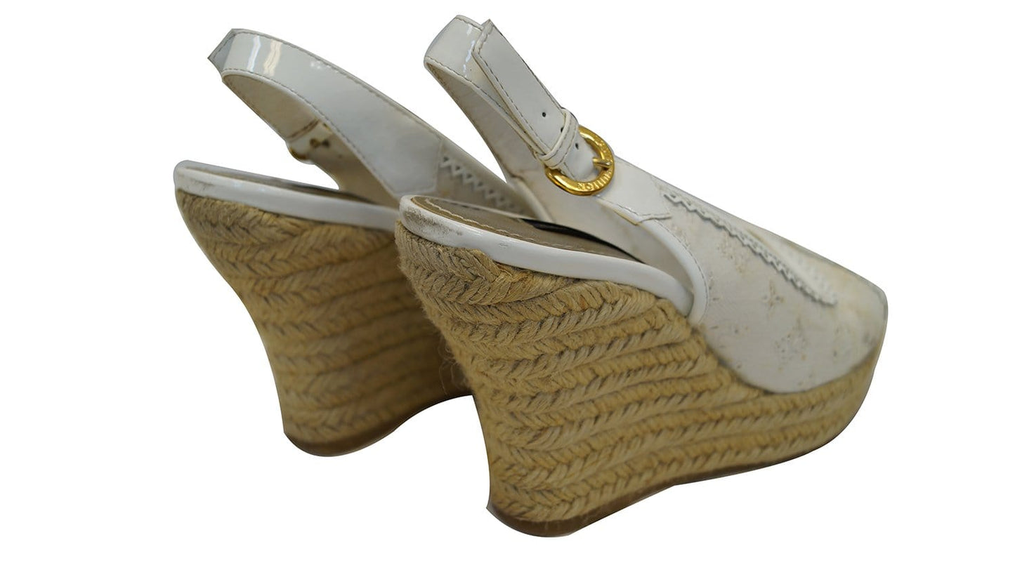 LOUIS VUITTON Monogram Denim Espadrille Wedges Size 36 - Sale