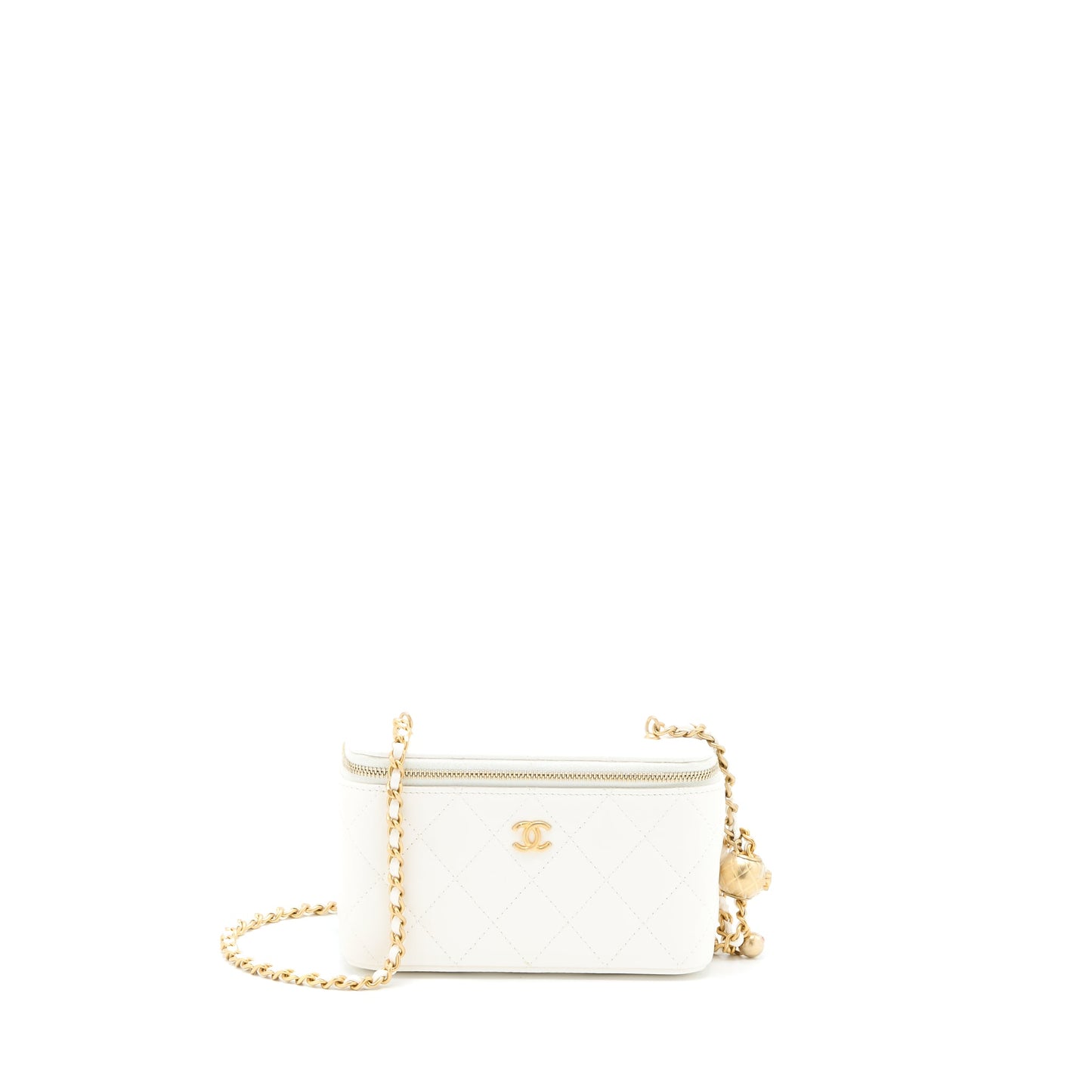 Chanel Pearl Crush Long Vanity Case Lambskin White Brushed GHW