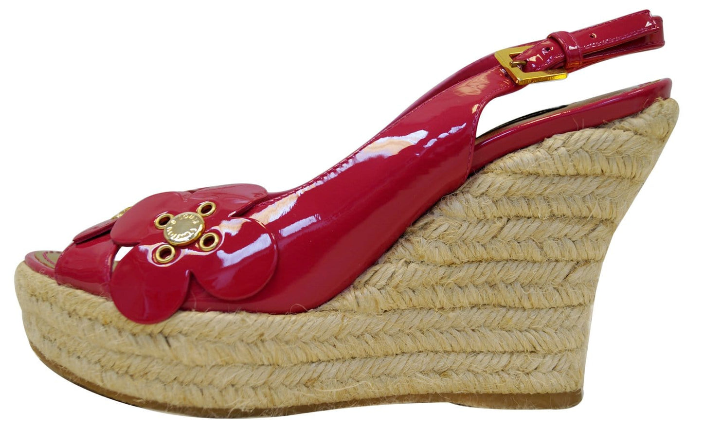 LOUIS VUITTON Patent Leather Floral Embellished Espadrille Wedges - Sale