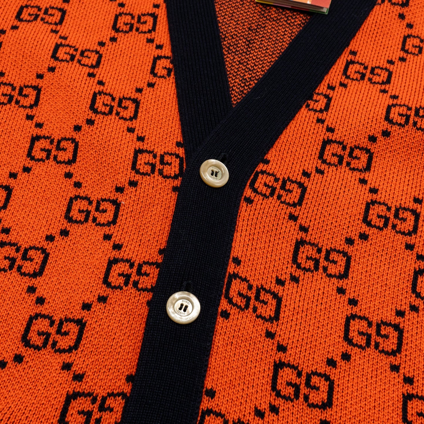 Gucci Size Jacquard Cardigan Wool/Cotton Orange