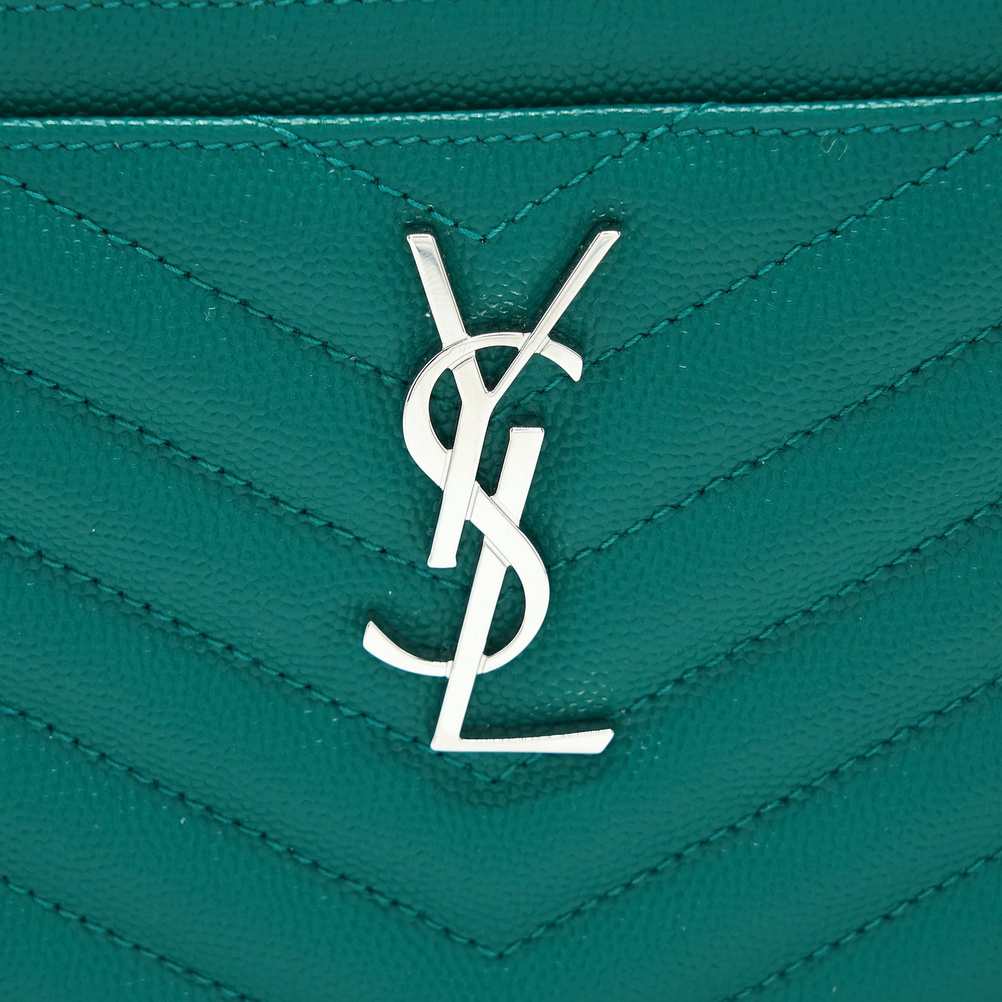 Saint Laurent Cassandra Matelasse Zipped Pouch Grained Calfskin Green
