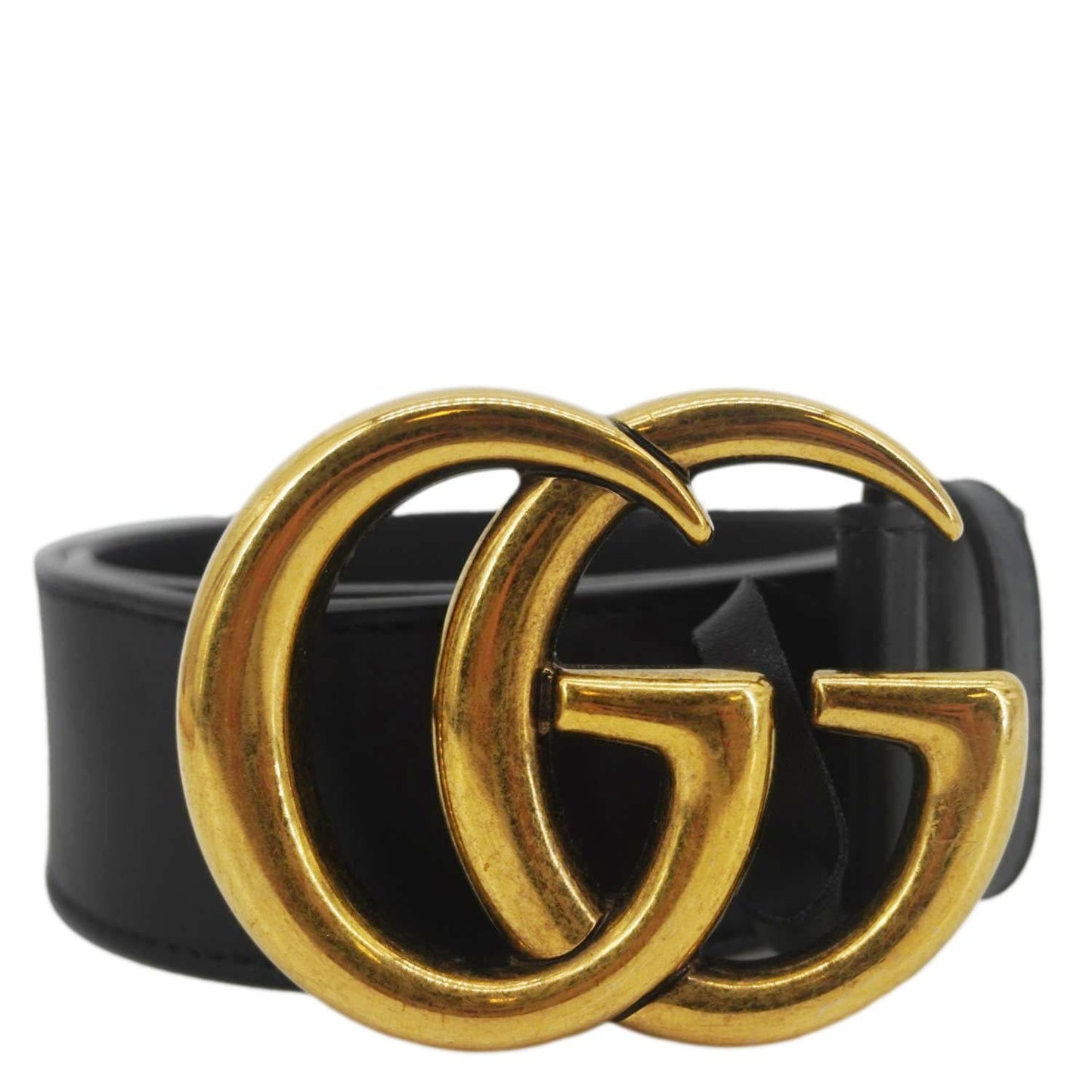 GUCCI Double G Marmont Buckle Smooth Leather Belt Black 400593